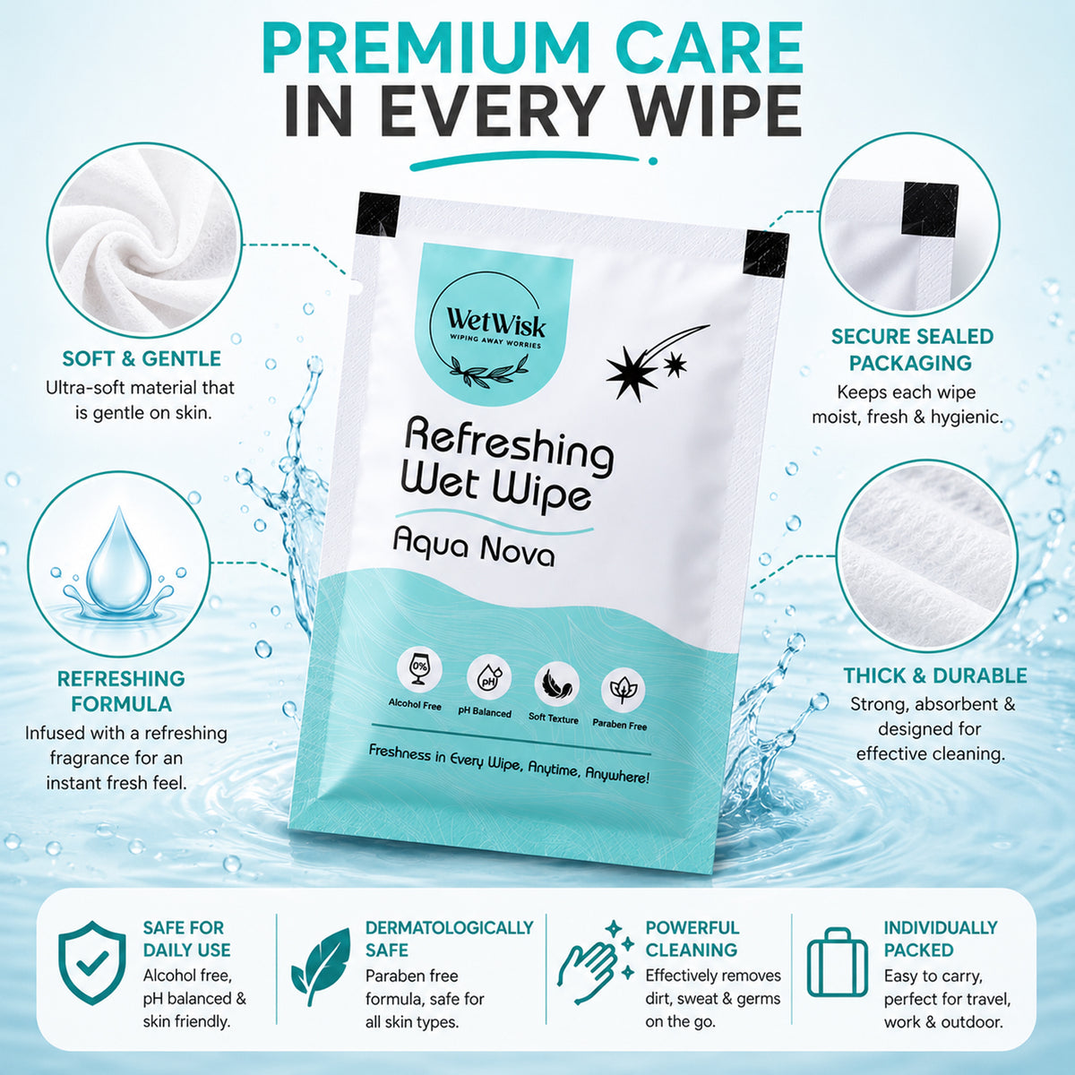 Aqua Nova Refreshing Wet Wipe Fresh Cleansing For Face Hands Body (1 Pc)